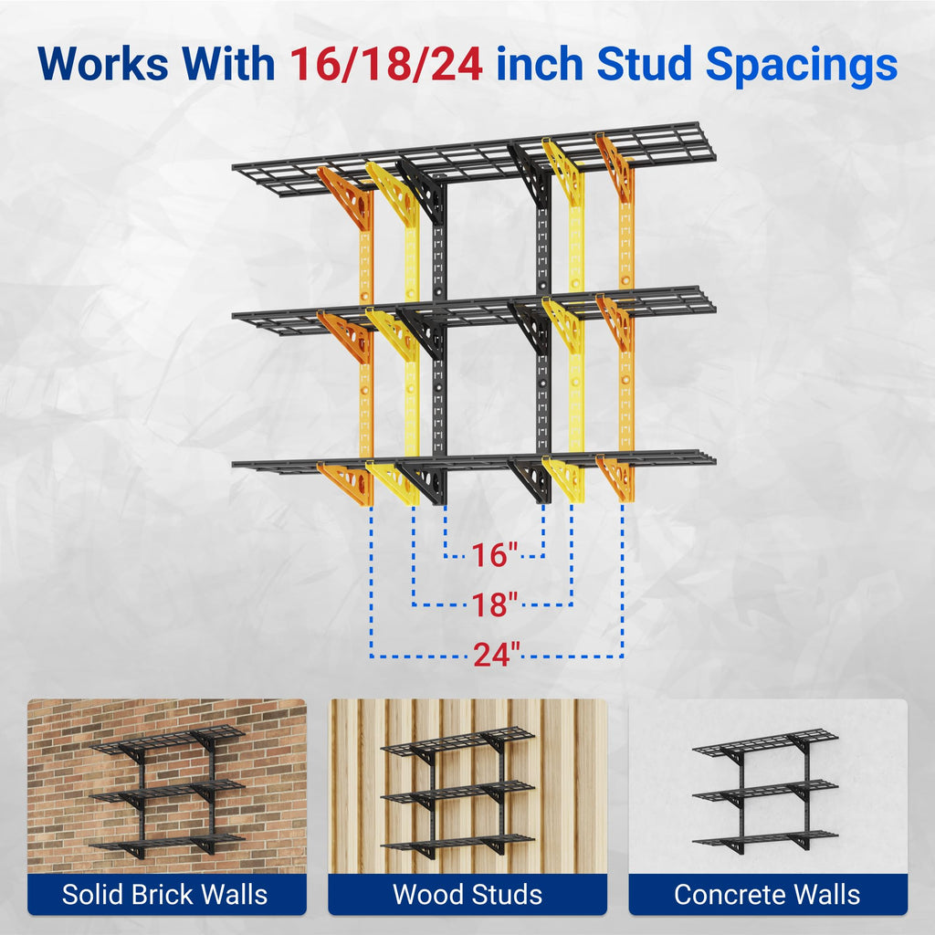 2 Pack 3-Tier 1x4ft Garage Storage Wall Shelving, Black