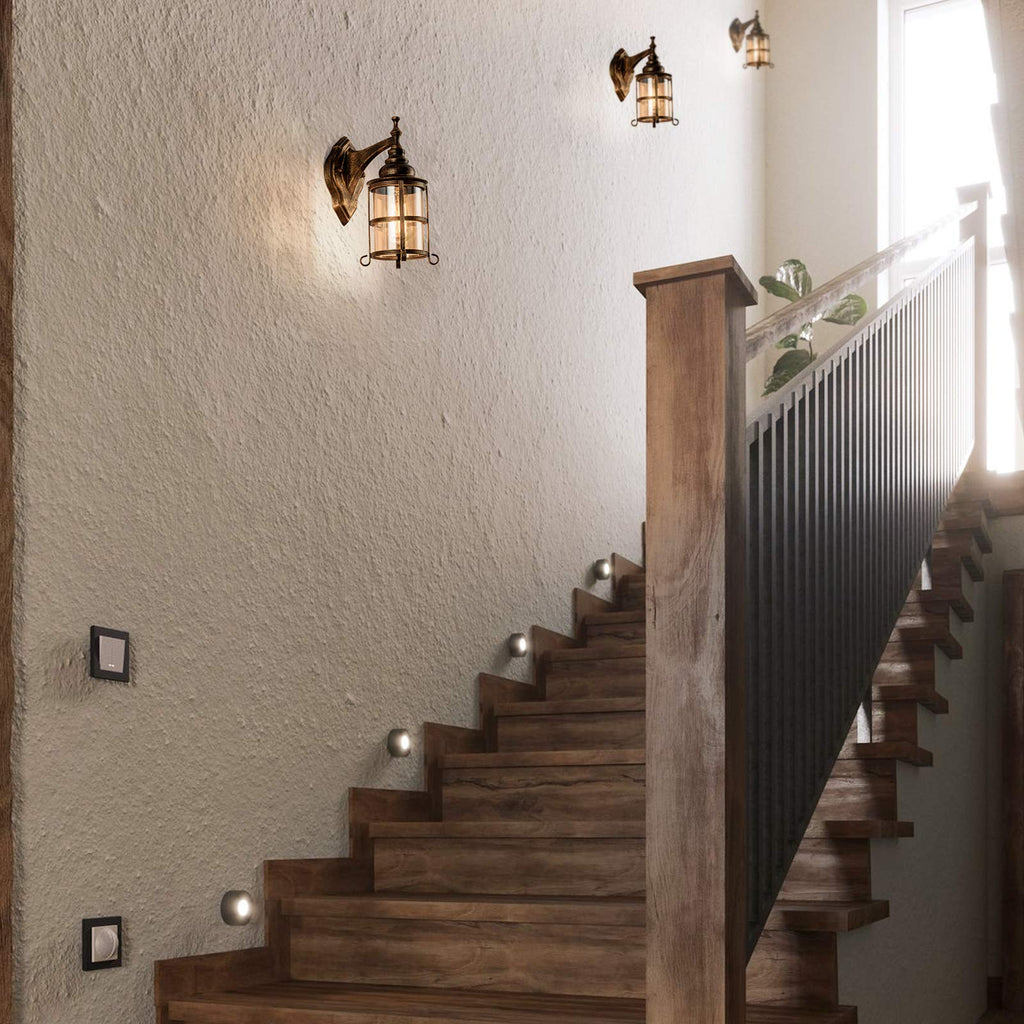 Rustic Amber Glass Wall Sconce 2-Pack, Bronze Brushed, Industrial Farmhouse Lamp Porch Lighting Waterproof Retro Lamp