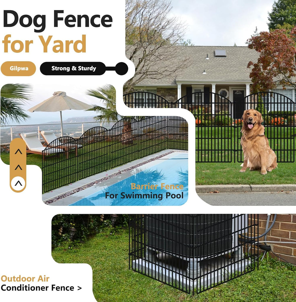 16 Panels Decorative Garden Metal Fence, 33in (H) x 38.67ft (L) No Dig Dog Fencing for Outdoor Yard, Rustproof Animal