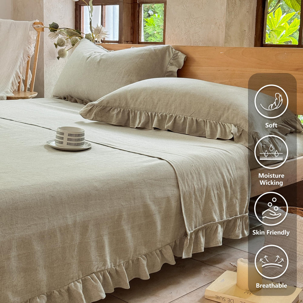100% French Linen Ruffled Sheets, Linen