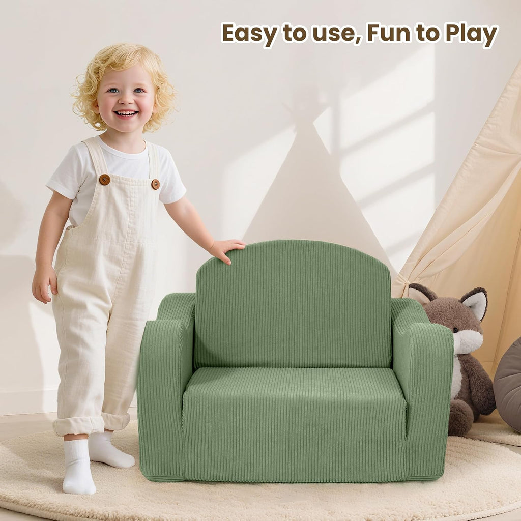 Kids Sofa Chair, in-1 Kids Couch, Fold Out Foam Sofa, Green