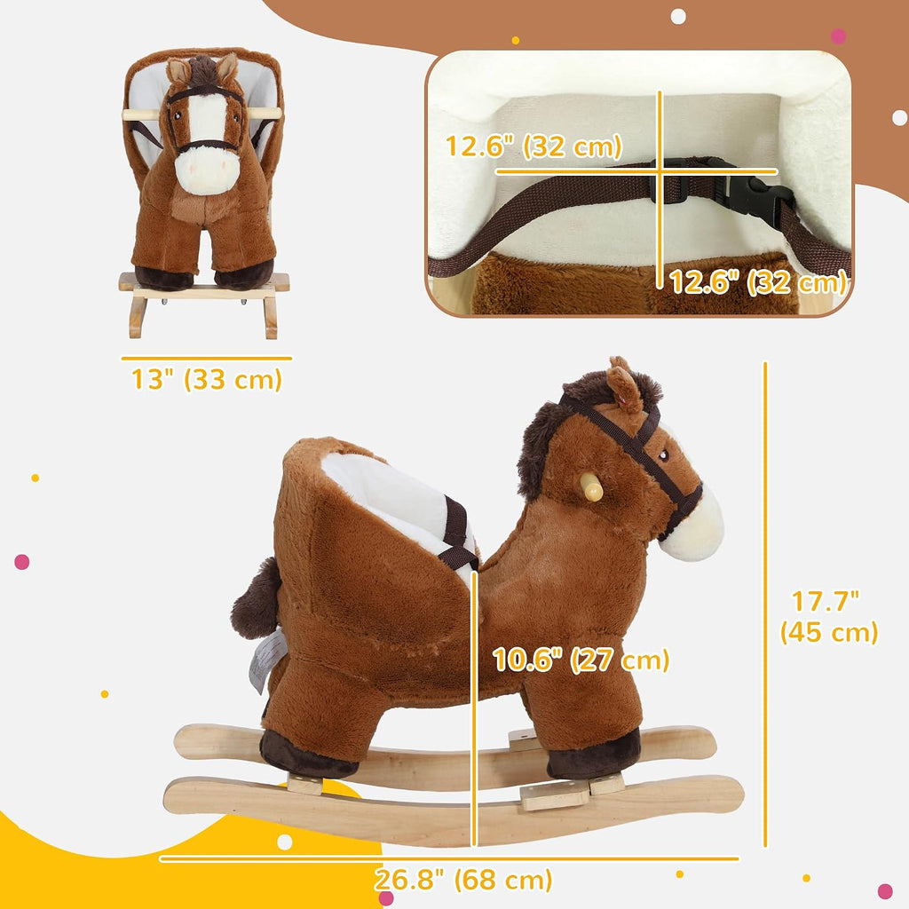 Baby Rocking Horse with Sound Wooden Base Ages 18-36 Months Brown