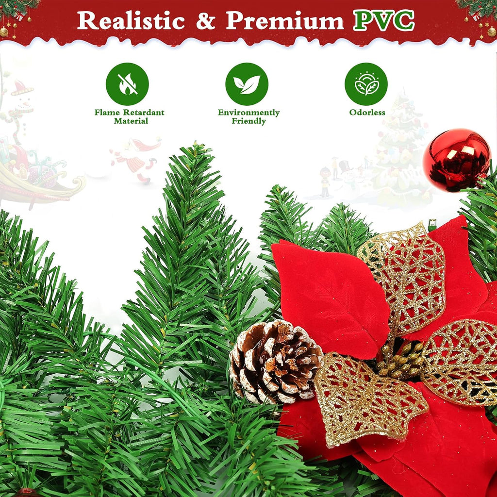 9FT Pre-Lit Christmas Garland with Lights, Battery Operated with Timer