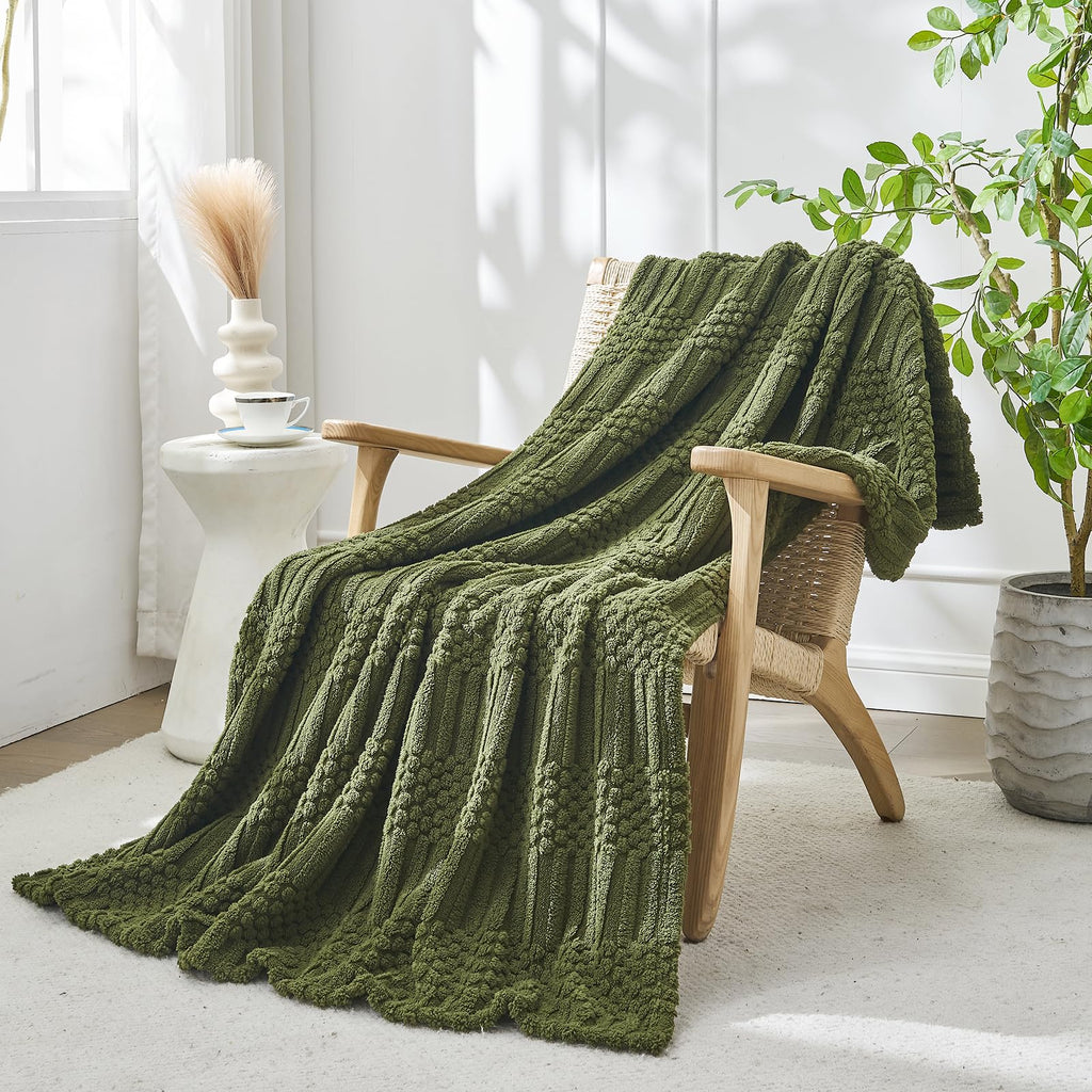 Olive Green Boho Throw Blanket for Couch, Soft Fleece Plush Lightweight Blanket 60x80, Fuzzy Moss Green Blanket Bed