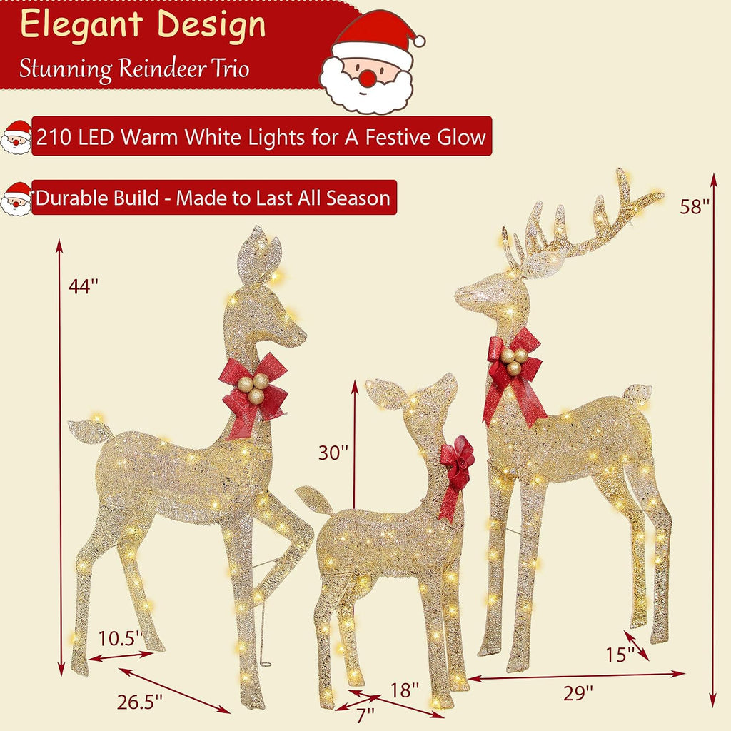 Reindeer Christmas Decoration for Yard, 3-Piece Light Up Reindeer Family for Christmas Outdoor Decorations Yard
