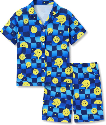 Boys Pajamas Fun Prints Button-Down Short Sleeve Set