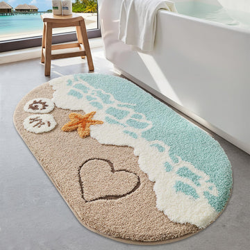 Beach Bathroom Rug Oval Soft Microfiber Absorbent Bath Mat 24x44