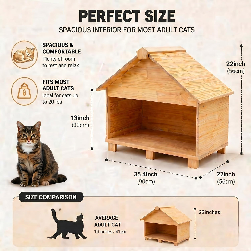 Wooden Cat House for Outside Waterproof 35.4 × 22 × 22 Inch