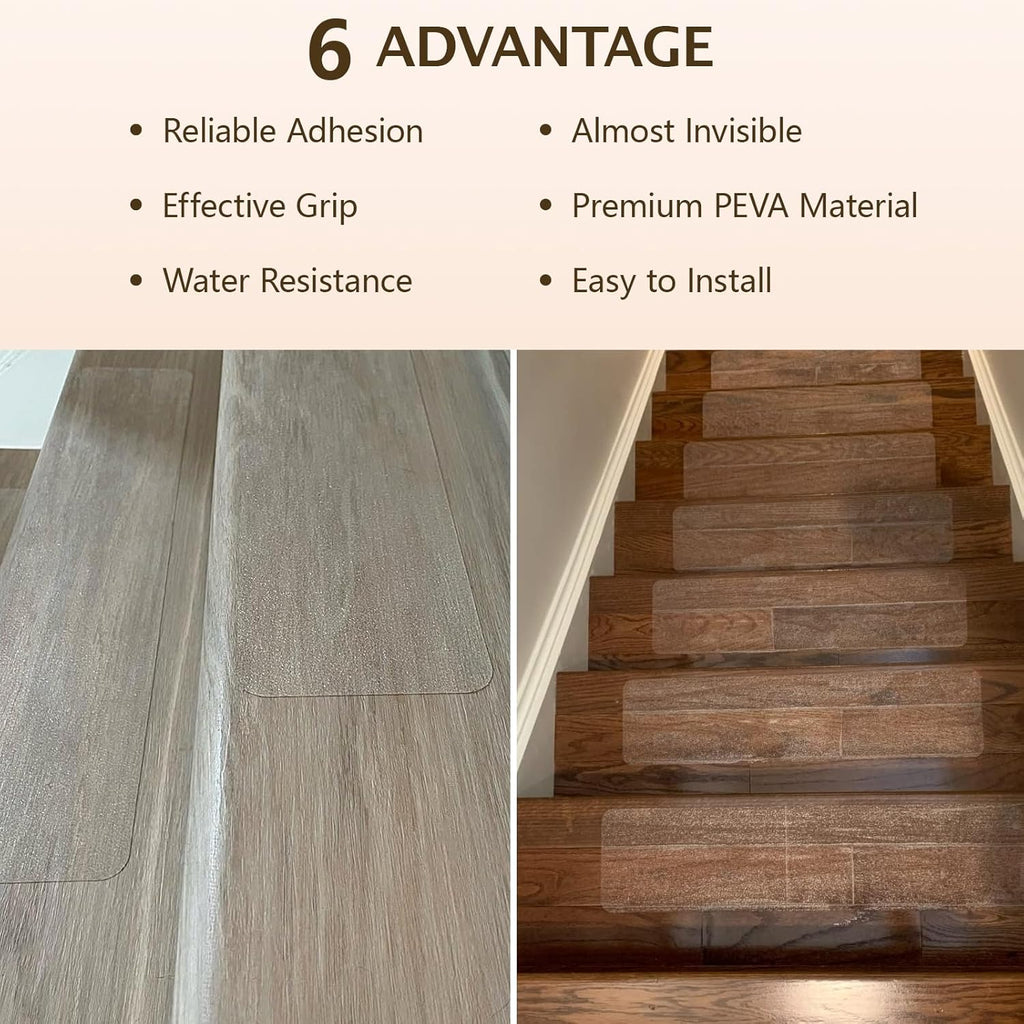 Clear Stair Treads Non Slip 30"x6", 18-Pack Anti Slip Strips for Wooden Steps Indoor, Transparent Adhesive Pre-Cut