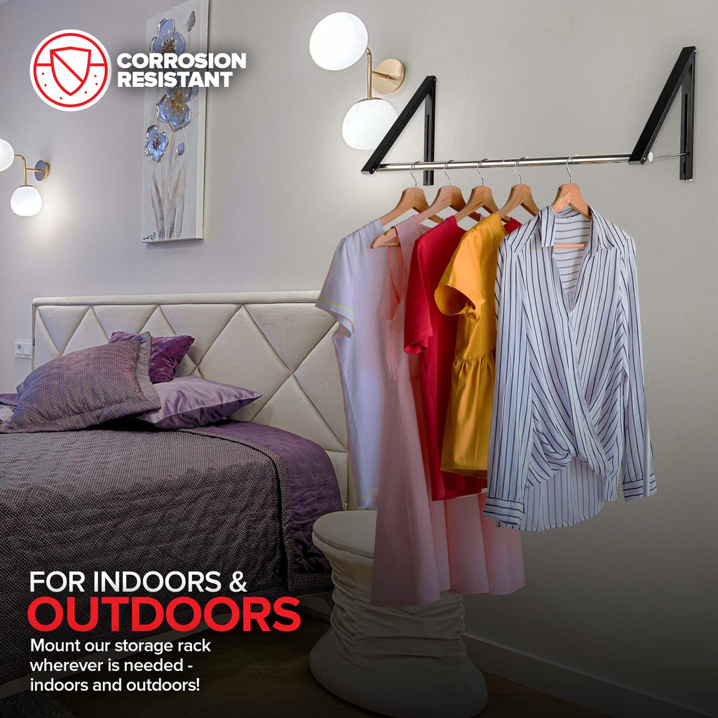 Double Foldable Clothing Rack w/ Extension Rod, Wall-Mounted Retractable Clothes Hanger for Laundry Dryer Room