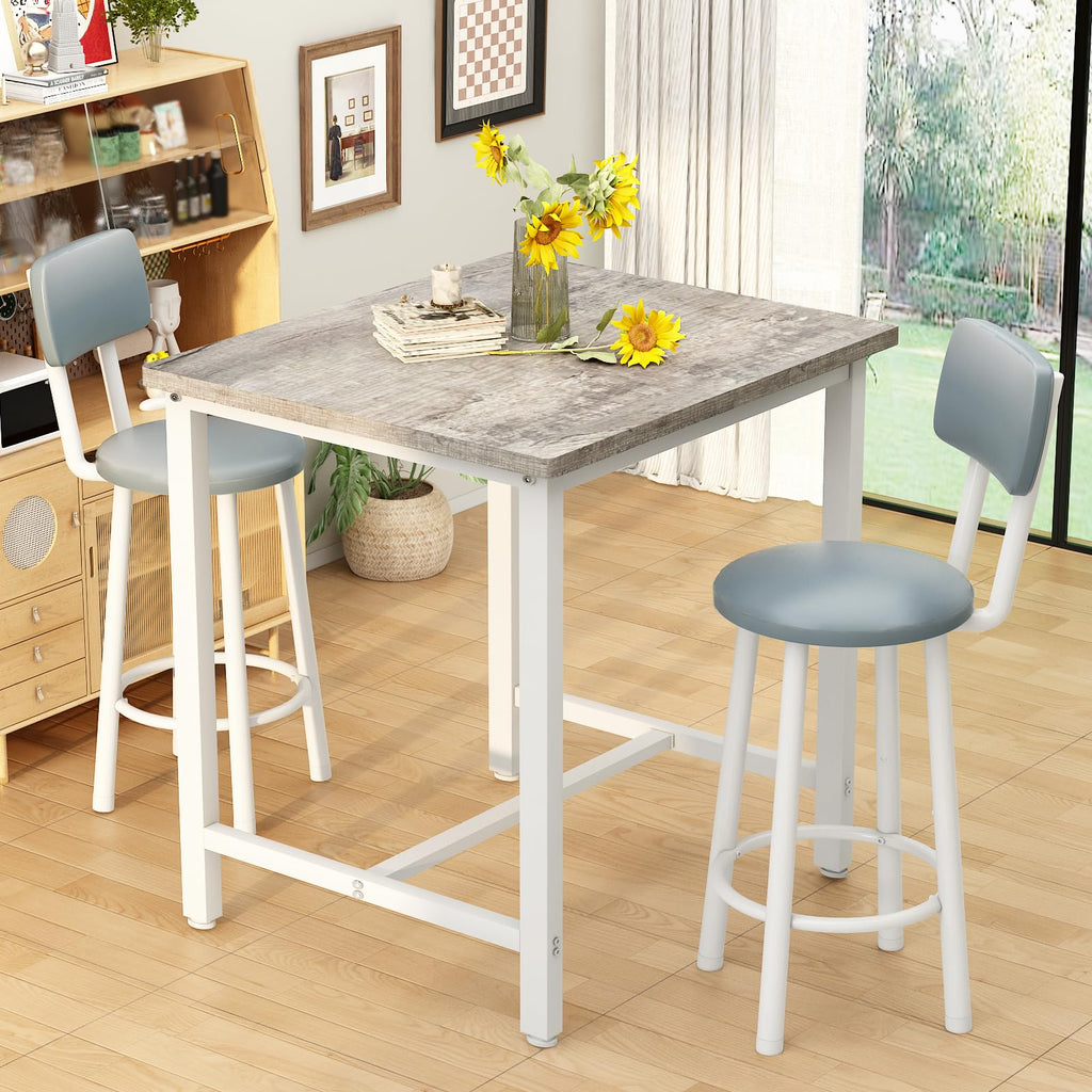 Dining Table Set for 2, 24" Square Kitchen Table and Chairs Set with MDF Tabletop & 2 PU Leather Chairs, Bar Pub