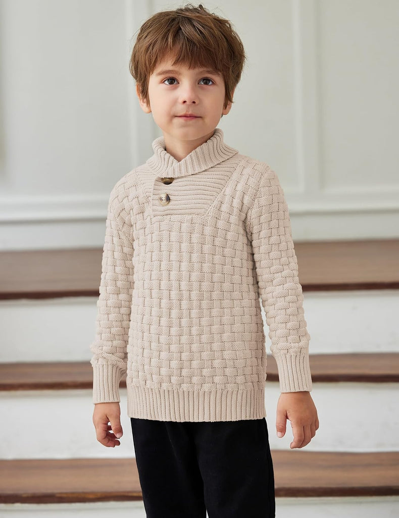 Boys Crewneck Long Sleeve Textured Ribbed Edge Pullover Sweaters Button Up Knitted Sweater Tops