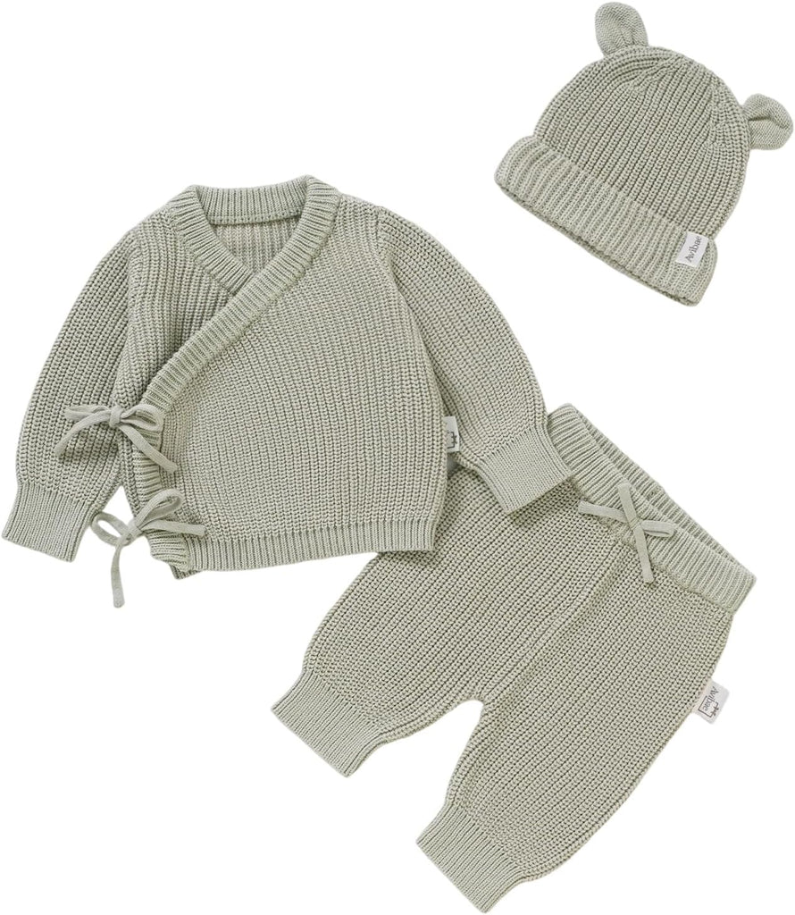 Baby Cotton Knit Set with Hat, Sweater and Pants, Coming Home Outfit