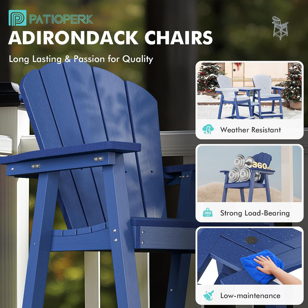 Tall Adirondack Chairs Set of 2 with Double Connecting Tray | Weather-Resistant HDPE, Wood-Grain Texture, Footrests