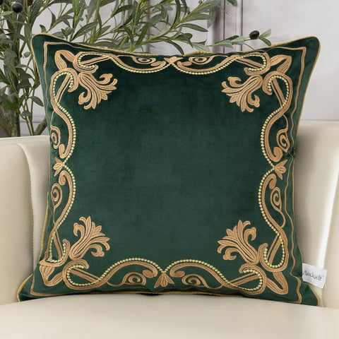 European Luxury Velvet Throw Pillow Cover 18 x 18 Inch, Embroidery Floral Pillow Cover Home Decor Pillowcase, Dark