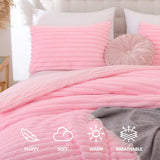 Fluffy Queen Comforter Set 3 Pieces - Pink Fleece Fluffy Comforter Set, Luxury Fuzzy Queen Bedding Set