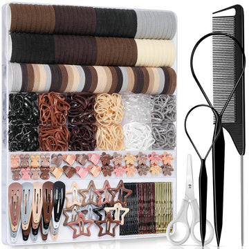 822PCS Hair Accessories for Girls, Elastic Hair Ties with Neutral Color Clips and Tools