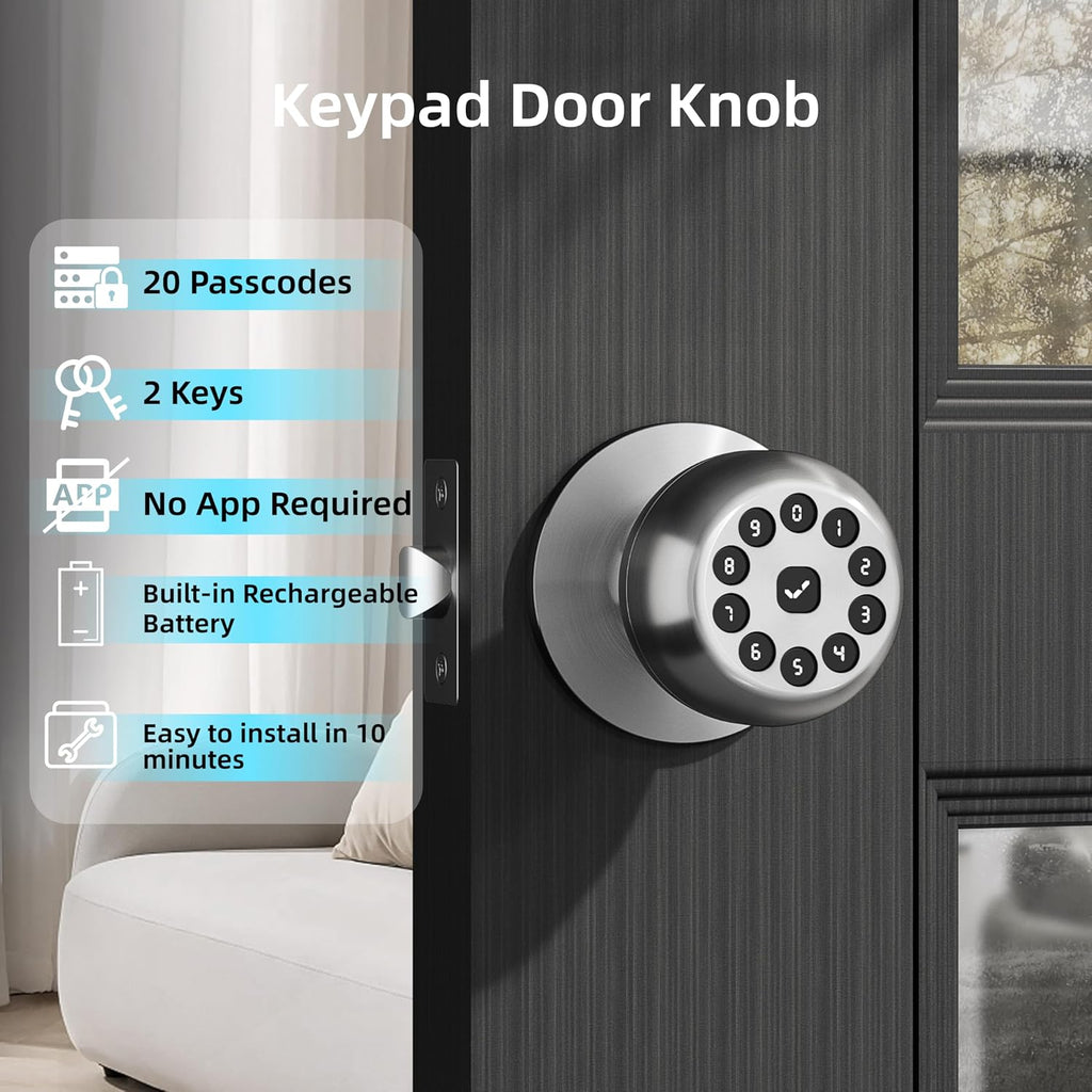 Smart Door Knob with Lock,Keyless Entry Door Lock for Front Door, Keypad Smart Door Locks,Auto Lock,Easy to