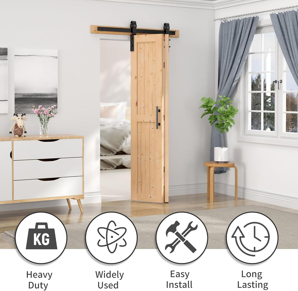 48"x84" Bi fold Barn Door with 52" Bifold Barn Door Hardware Kit for 2 Doors, No-Assembly Solid Spru