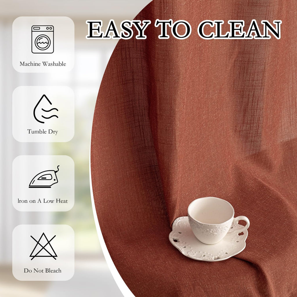 Sheer Linen Curtains 63 Inch Length, Light Filtering Privacy Drapes, Short Curtains for Small Window Back Tab Soft