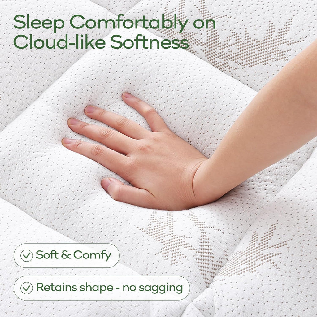 King Bamboo Viscose Cooling Mattress Topper, White | Soft Quilted Comfort, Pillow Top Mattress Pad, Plush Down
