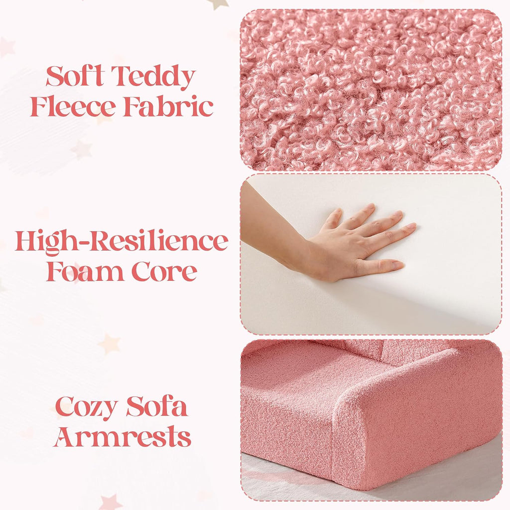 Toddler Chair, Comfy Kids Sofa with Teddy Fleece, High Resilience Sponge, and Hidden Storage Pocket, Toddler Couch