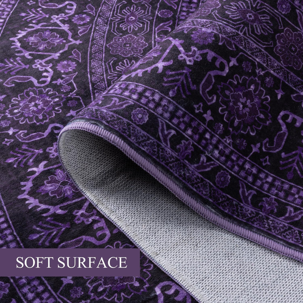 4x6 Oval Rug - Washable Ultra-Thin Carpet Muted Purple