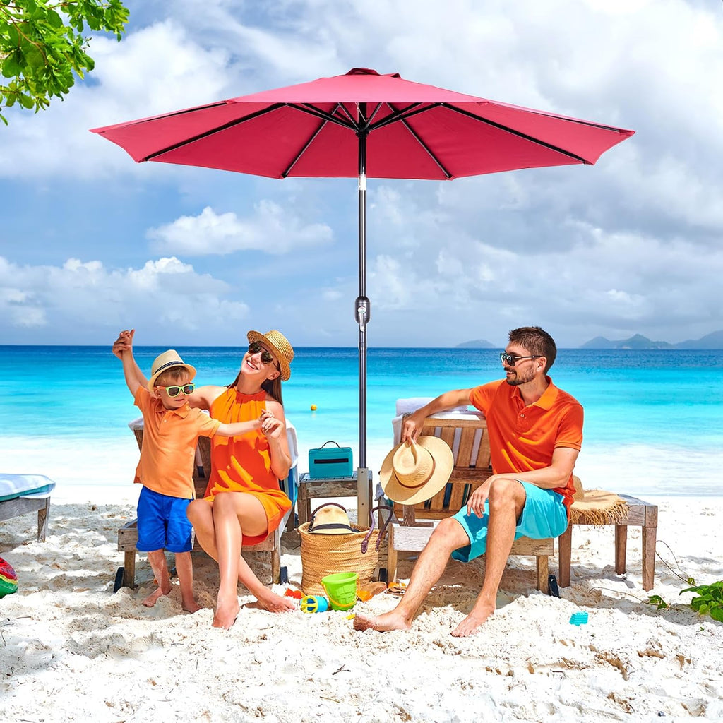 9 ft. Patio Umbrella, Market Table Umbrella w/Tilt and Crank, 8 Ribs - Scarlet