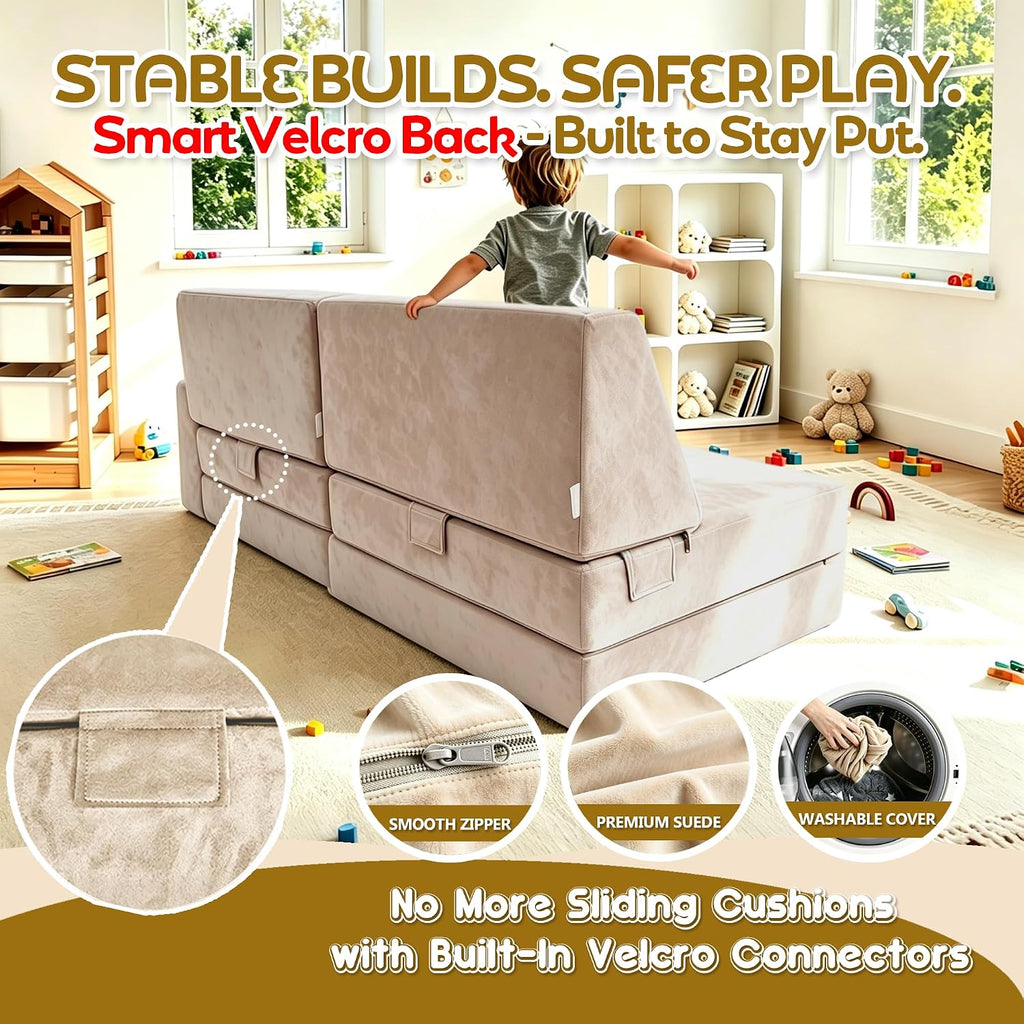 Pcs Modular Kids Play Couch, Kids Sofa for Playroom - Cream