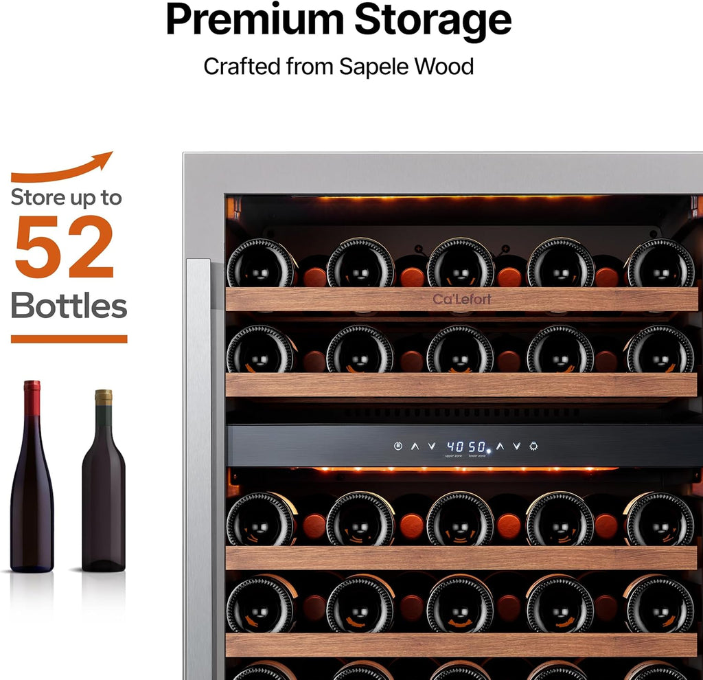 Wine Fridge & Cooler - 24 Inch 52 Bottle Wine Cooler Refrigerator, 40-65°F Dual 