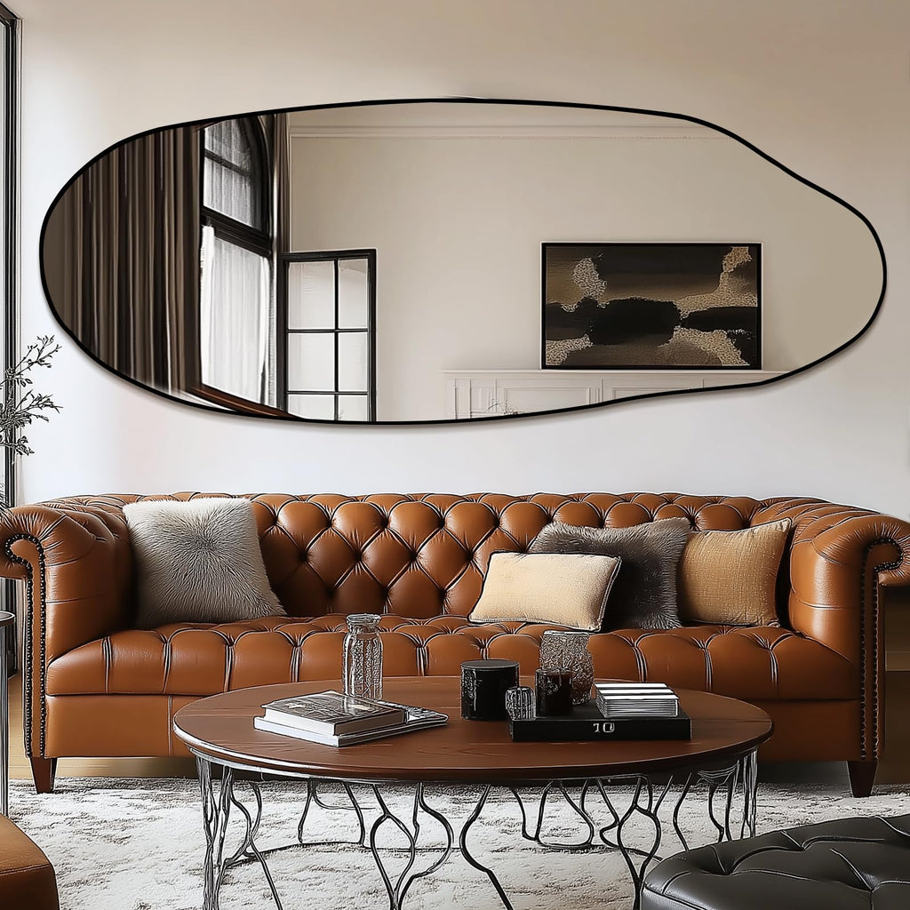 Irregular Mirror 63"x24" Oval Vanity Mirror Wall Decor, Black