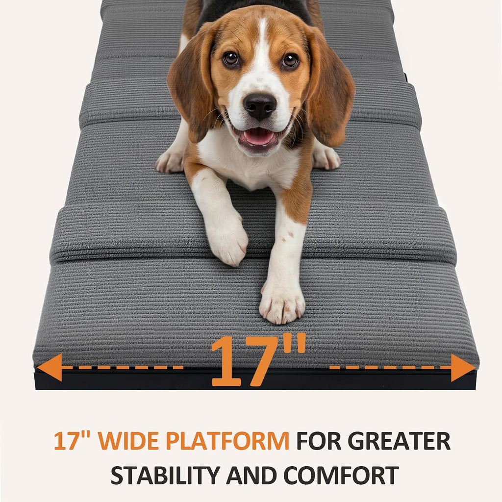 Dog Ramp for Bed & Couch, Foldable Pet Ramp with 5 Adjustable Height Levels, Non-Slip Striped Fabric, Portable Indoor