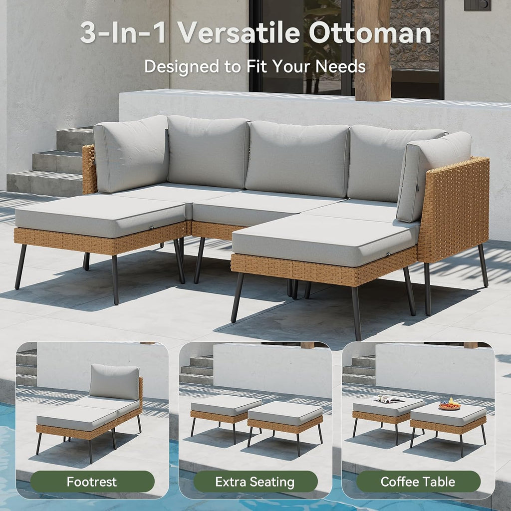 8 Piece Patio Furniture Set, 8 Seats Outdoor Sectional Sofas with Thick Cushion, Wicker Outdoor Patio Furniture Set