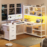 L Shaped Computer Desk, 58'' Office Desk with 3 Drawers and Bookshelf