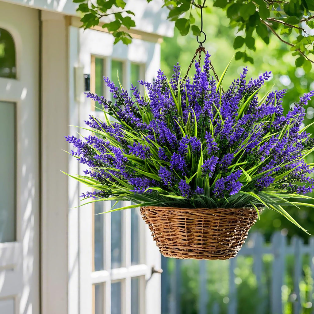 24 Bundles Purple Artificial Plants Flowers Outdoor, UV Resistant