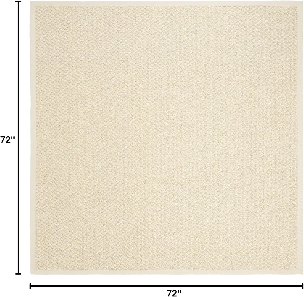 Natural Fiber Collection Area Rug - 6' Square, Cream, Sisal, Woven Design with Border (NF525A)