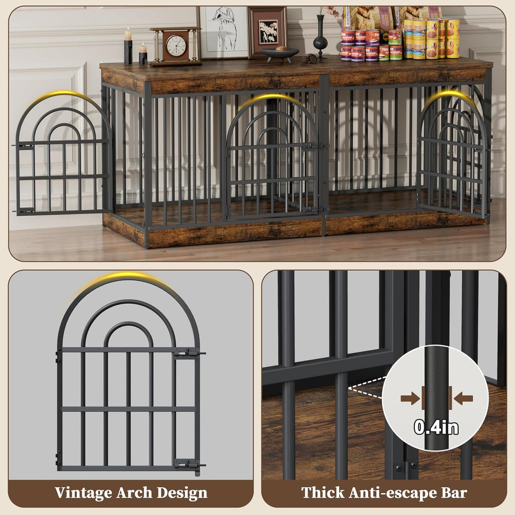 63" Wooden Double Dog Crate Furniture for 1-2 Dogs