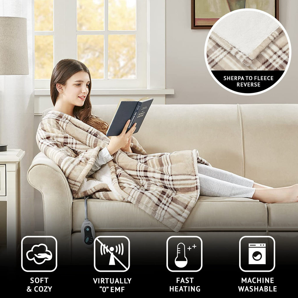 Wearable Electric Poncho Wrap Blanket, Ultra Soft Sherpa & Berber Fleece Heated Throw, UL Certified & OEKO-TEX, 3