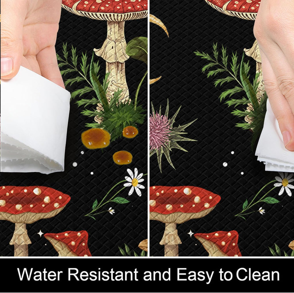 Mushroom Rug Kitchen Mats for Floor Cushioned Anti Fatigue Kitchen Rugs Sets of 2, Non Slip Waterproof Black Kitchen