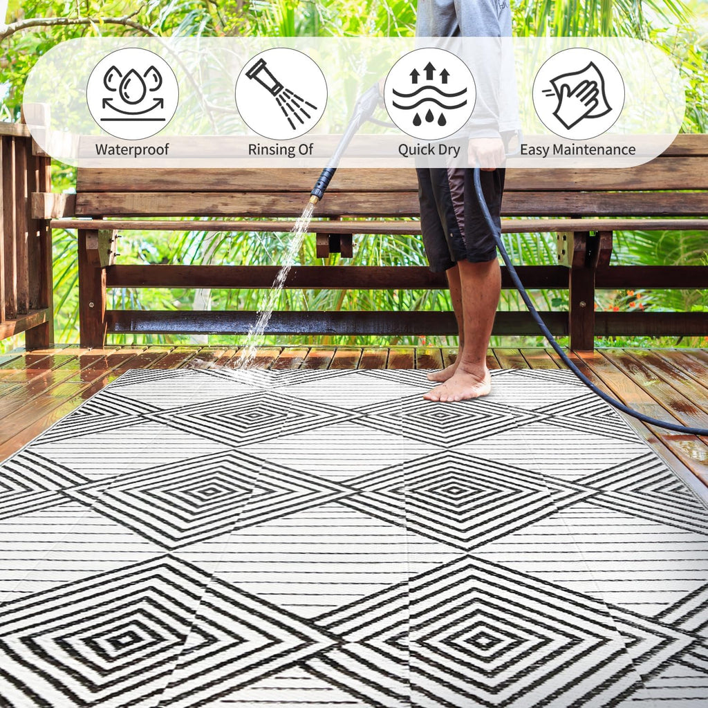 Waterproof Outdoor Rug, Foldable Reversible Plastic Straw Mat RV Deck Porch Backyard Balcony Camping Picnic