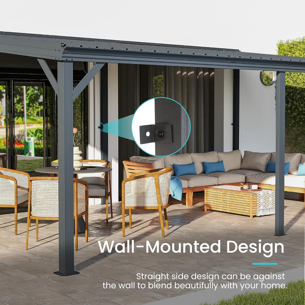 Domi 12' x 20' Lean to Gazebo, Wall Mounted Gazebos Pergola  - Image 5