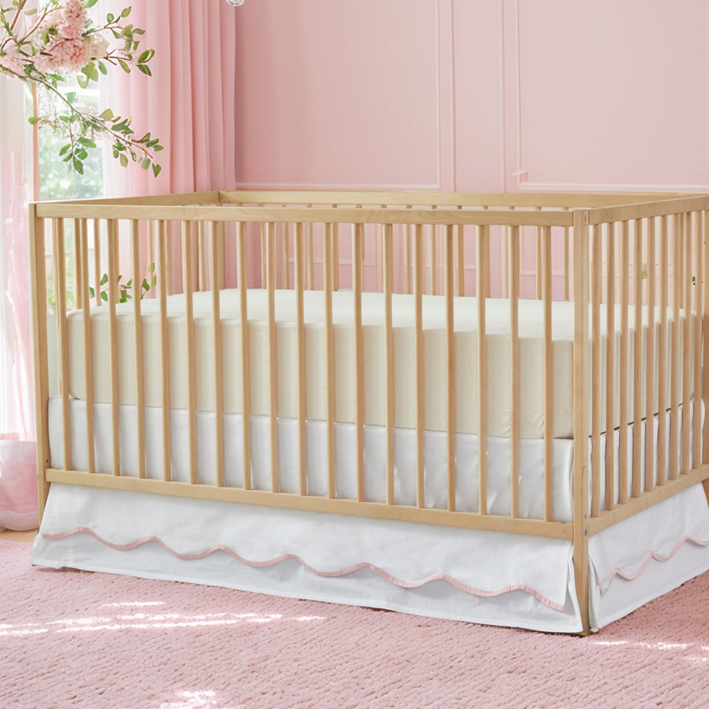 Scallop Edge Cotton Crib Skirt Toddler Bedskirt Baby Nursery Crib Bed Skirt Double Layer Boho Bohemian Neutral Solid