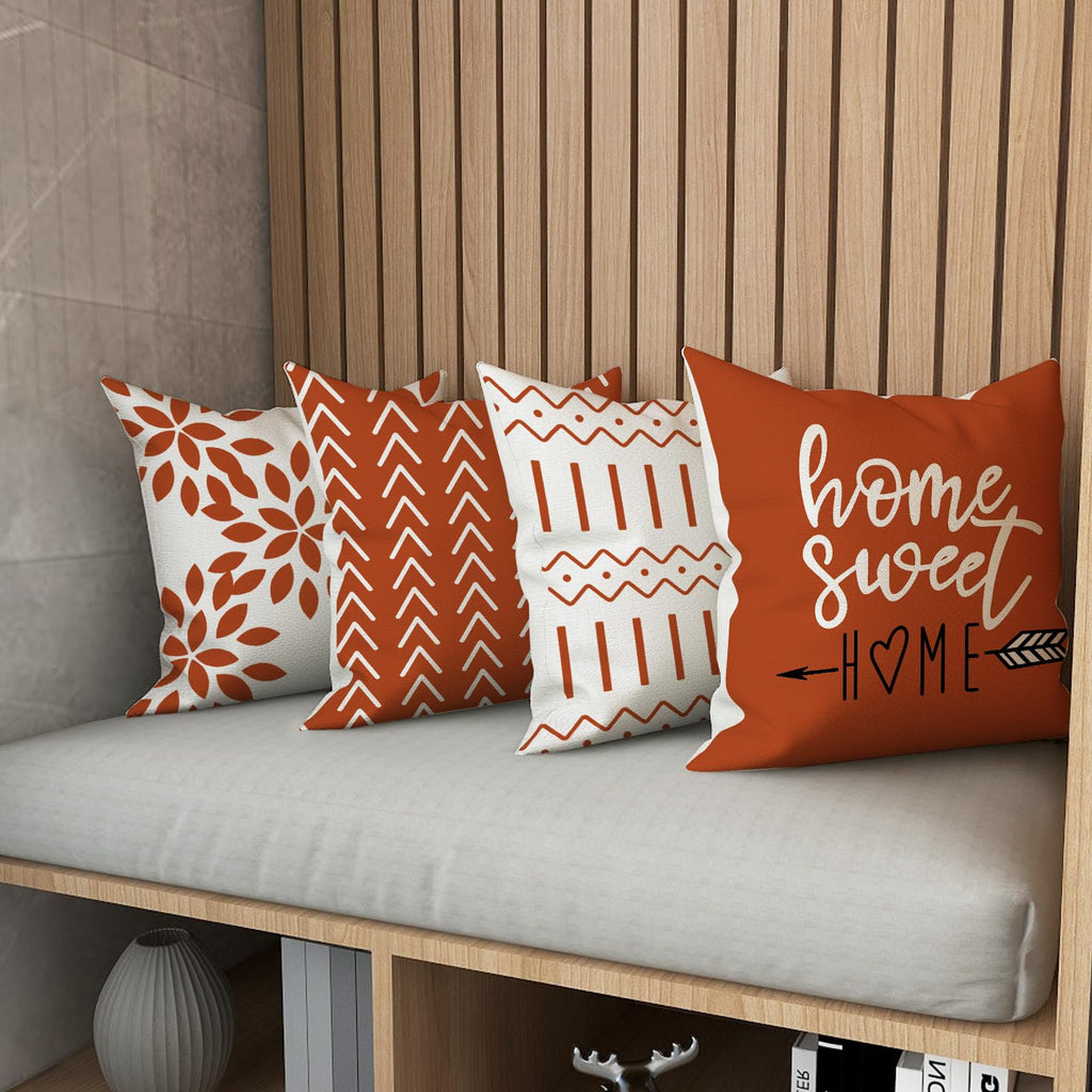 Burnt Orange Linen Pillow Covers 20x20 Set of 4, Home Sweet Home Farmhouse Throw Pillow Covers, Holiday Decorative