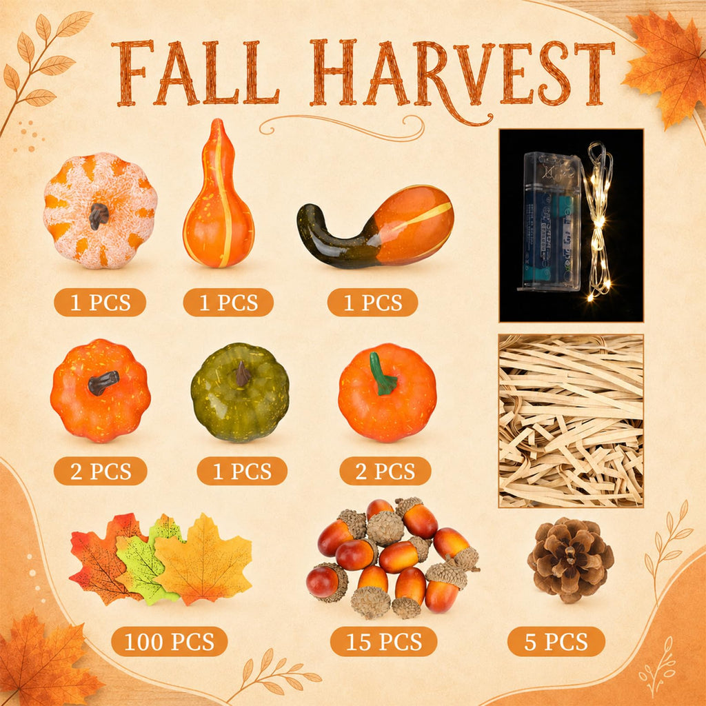 Fall Front Porch Decor Set Wooden Autumn Harvest Basket 9 x 6.7 in