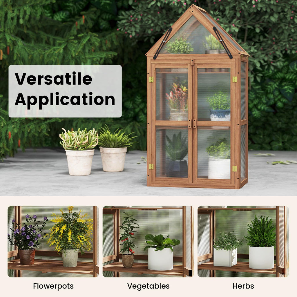 Cold Frame, Mini Wooden Green House w/Transparent Openable Roof
