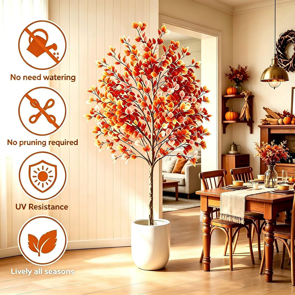 6ft Fall Tree Artificial Eucalyptus Tree, Indoor Outdoor Fall Decor