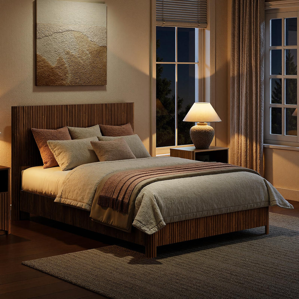 Walnut Queen Bed Frame with Headboard