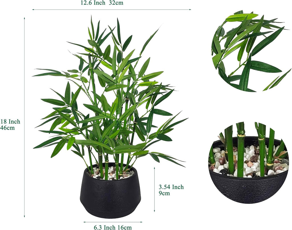 18-inch Tall Potted ARTIFICIAL Bamboo Plant (Black Pot) - Luxury Artificial Bamboo in black textures Pot , Counter