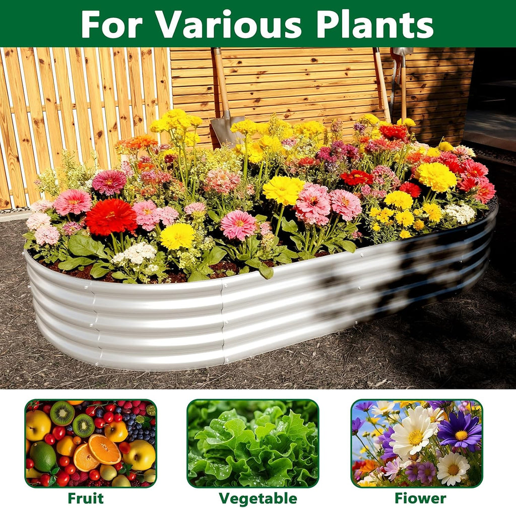 2 Pack Galvanized Raised Garden Bed Metal Oval Raised Garden Beds Outdoor Planter Box for Vegetables (8x4x1FT, Silver)