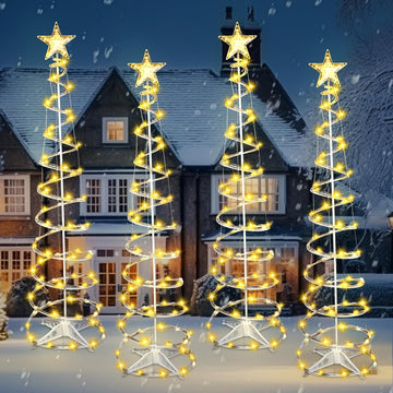 4 Pack 6 ft LED Christmas Spiral Tree Light Outdoor, Star Topper